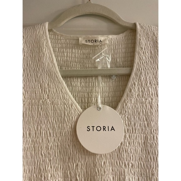 NWT Storia White Long Sleeve Boho Mini Dress Smocked Bodice‎ Size S - Picture 2 of 6
